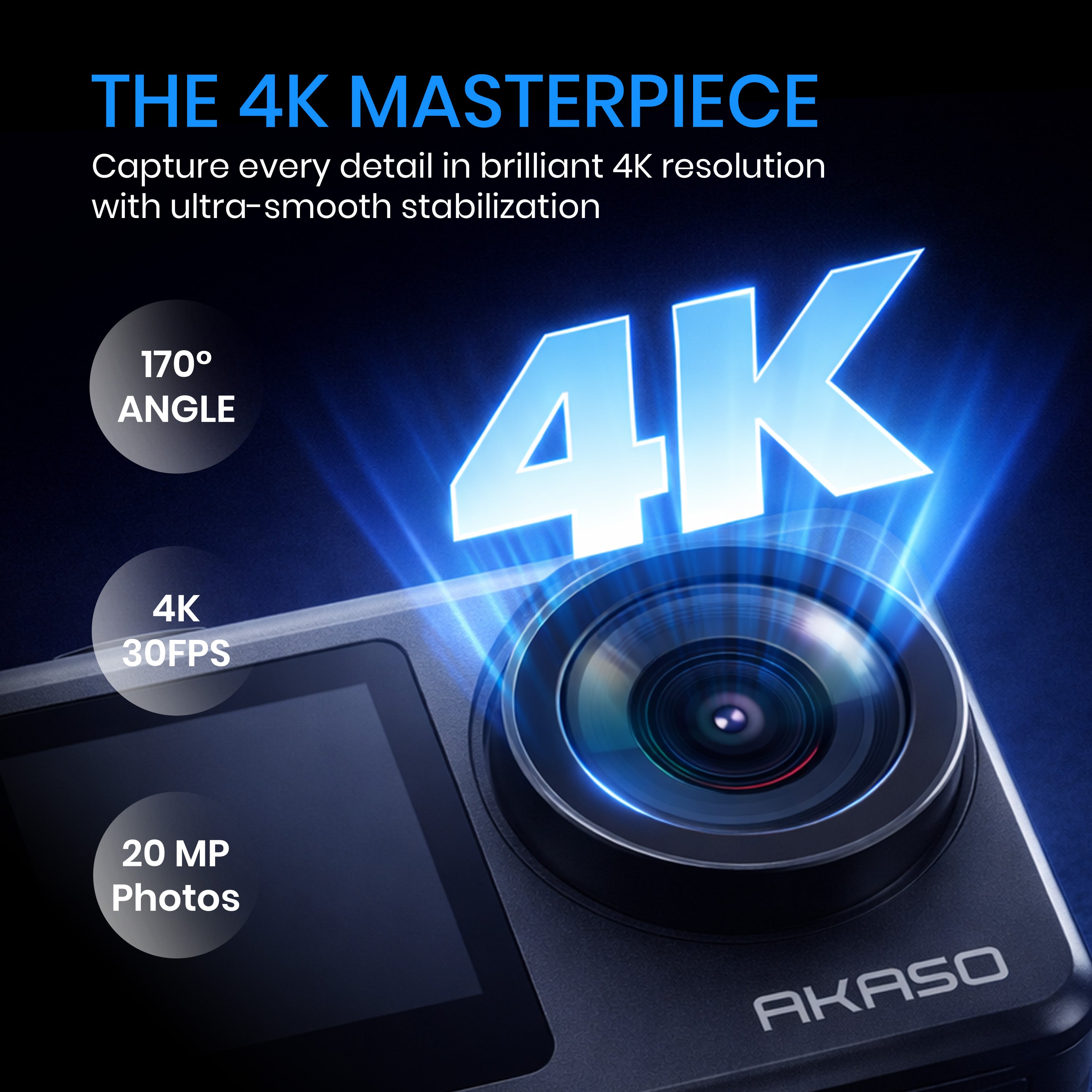 AKASO Brave 7 LE 4K Action Camera with Touch Screen | 20MP | EIS 2.0 | Waterproof up to 131ft | Dual Display