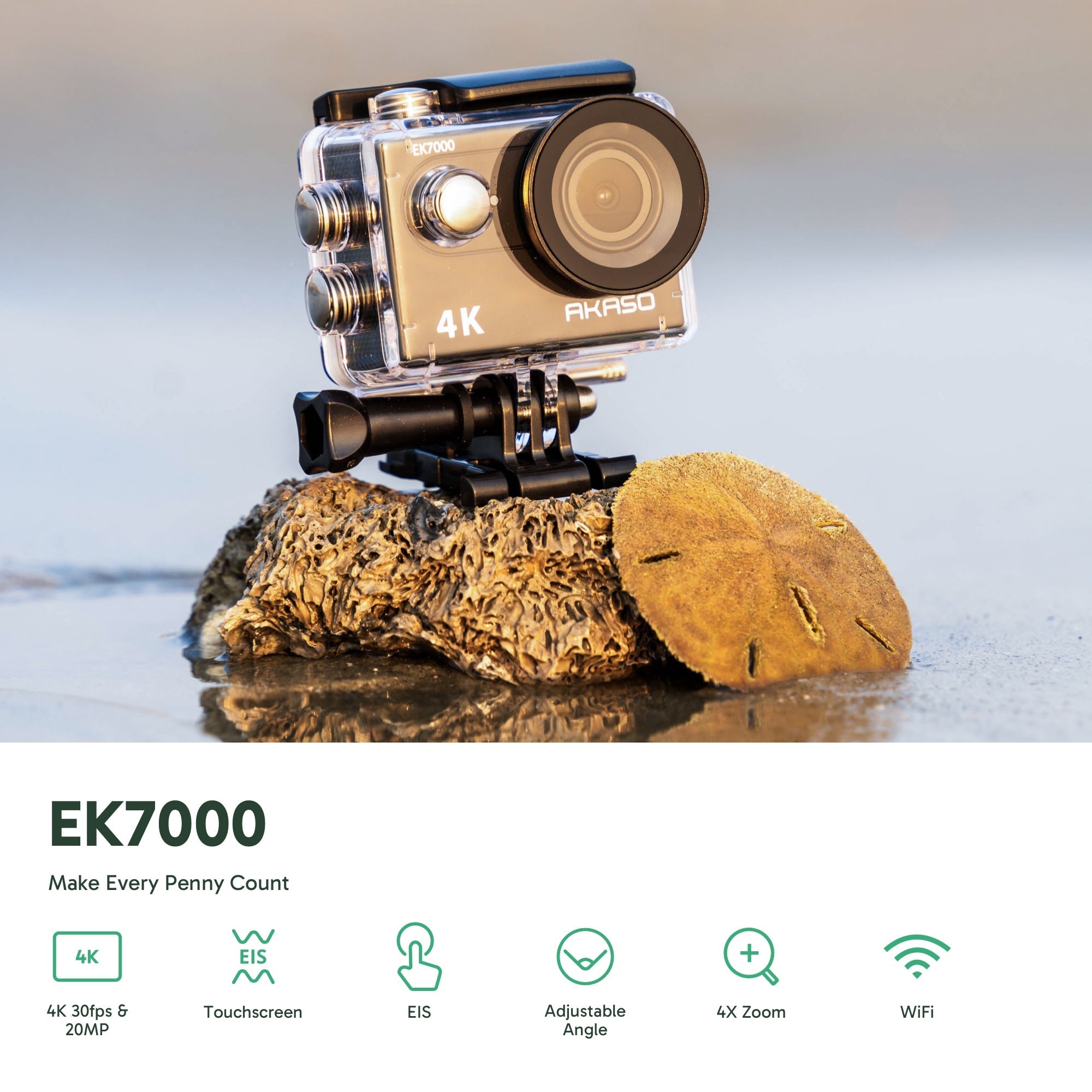 AKASO EK7000 4K Action Camera, WiFi, EIS, 131ft Waterproof