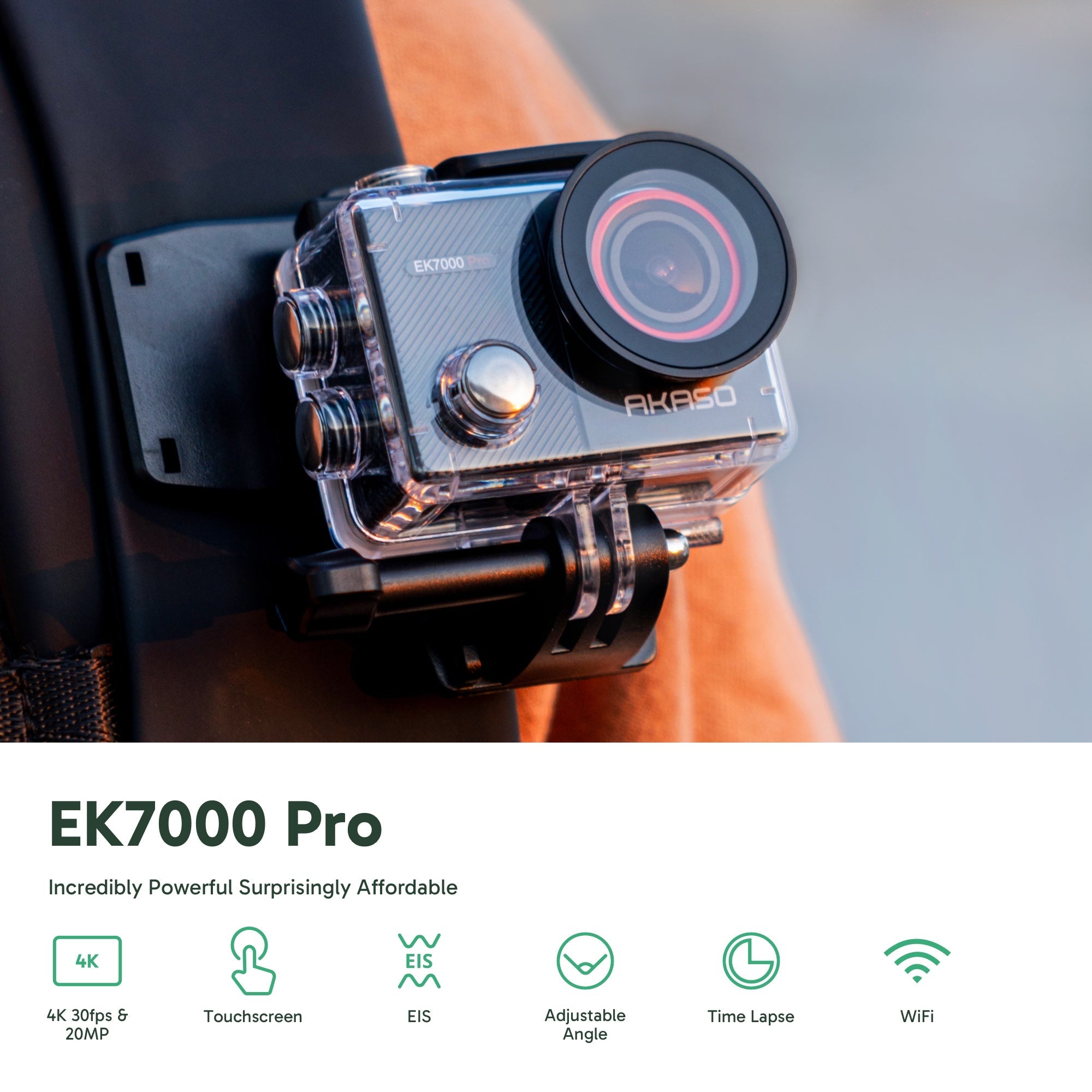 AKASO EK7000 4K Action Camera | 30FPS Ultra HD | 20MP | EIS | 131ft Waterproof | WiFi | Remote Control